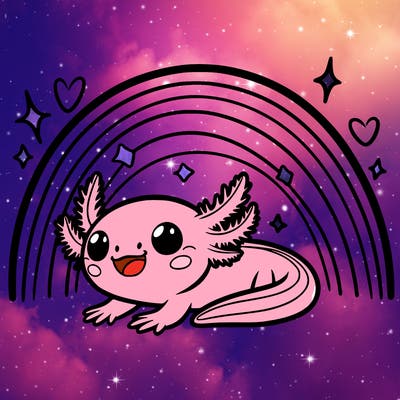 axolotl in an animated super cute rainbow