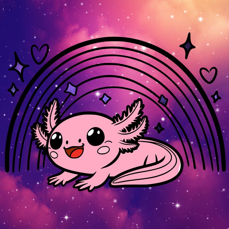 axolotl in an animated super cute rainbow