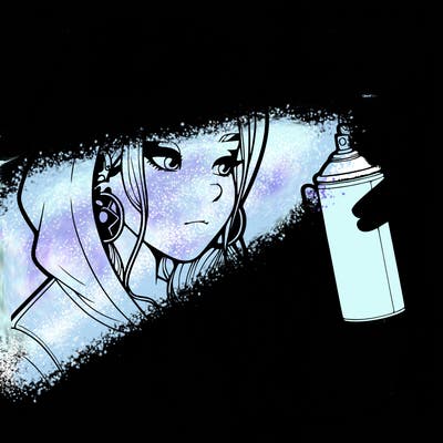 a realistic girl, spray painting