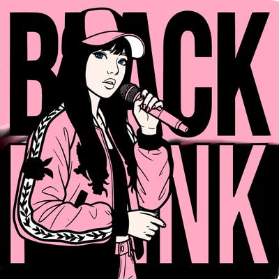 a k-pop singer and the background says black pink