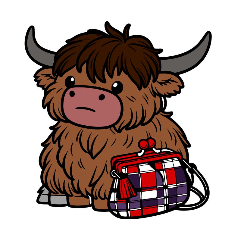 highland cow in a purse
