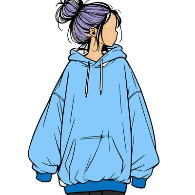 realistic girl with a oversized sweatshirt on and a bun