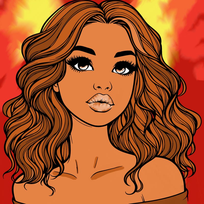 realistic girl with wavy hair and lips