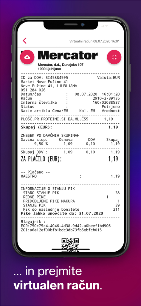 Recibo virtual en la aplicación MOJ M que muestra los detalles de la transacción y los puntos Pika