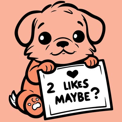 a puppy holding a sign that says 2 likes maybe?
