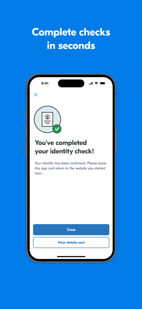 Yoti - Your digital identity - Écran de smartphone affichant une notification de vérification d'identité terminée dans l'application d'identité numérique Yoti