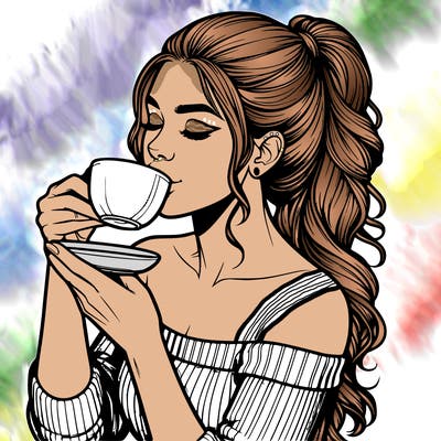 realistic woman drinking tea