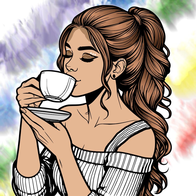 realistic woman drinking tea
