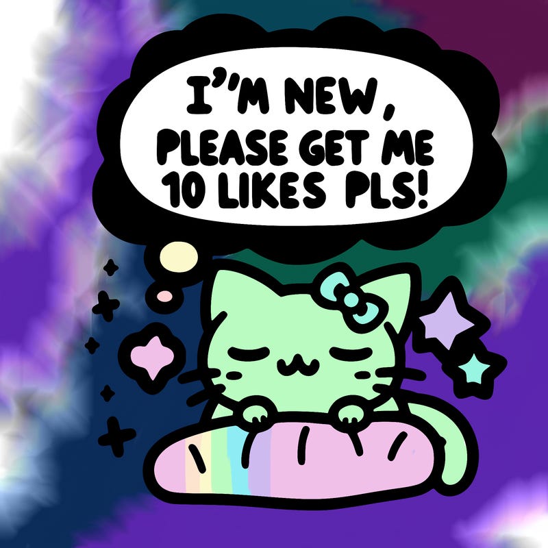 kitty taking a nap dream talking and saying "i'm new, please get me at least 10 likes pls!!"