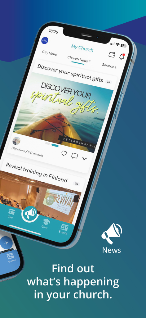 Avance - Avance app mobile interface showing church news feed and spiritual growth content