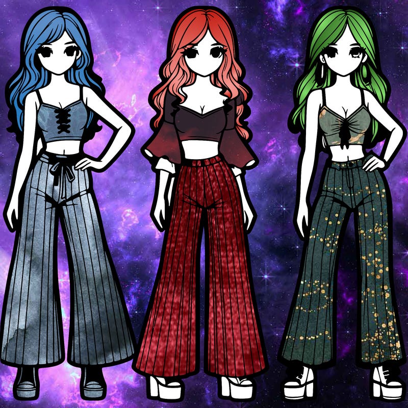 girls with flare pants and crop tops realistic