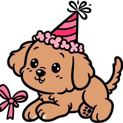 puppy with party hat