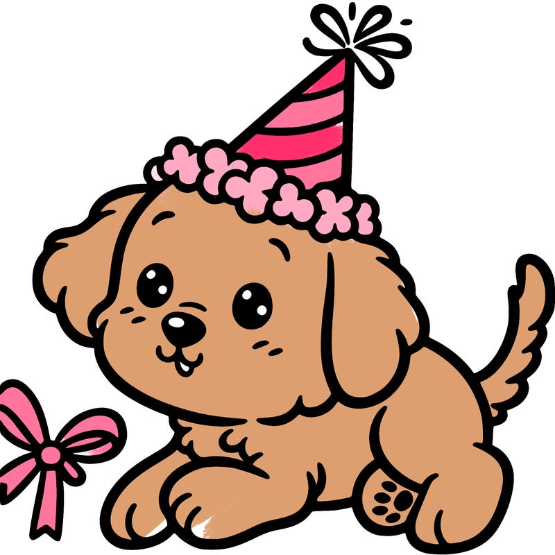 puppy with party hat