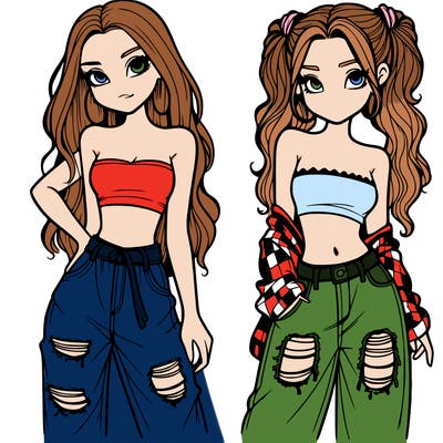 2 girls in crop tops and baggy jeans ripped