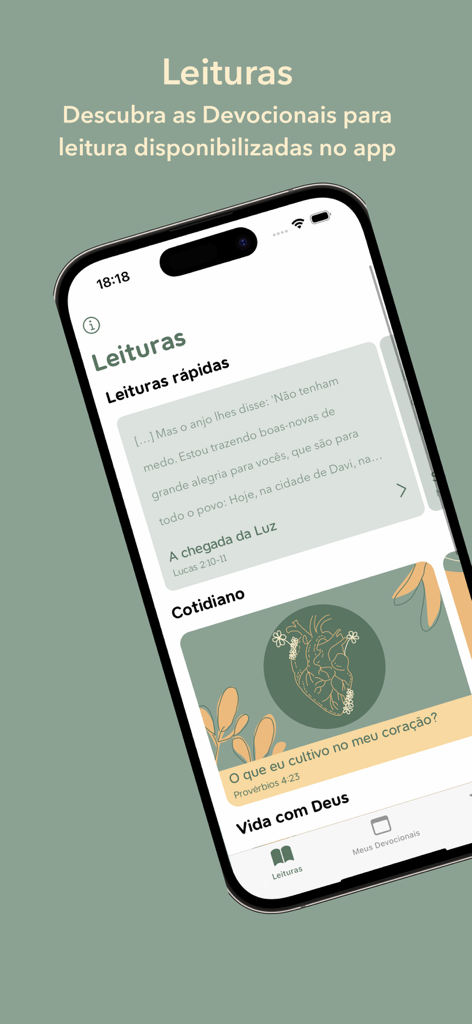 Meu Devocional - Interface of the Meu Devocional app showing daily readings and spiritual studies
