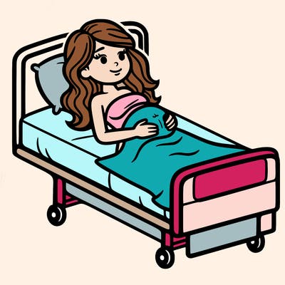 a woman on a hospital bed, giving birth in pain