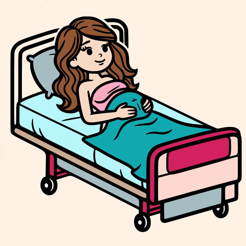 a woman on a hospital bed, giving birth in pain