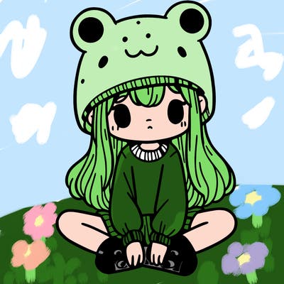 a girl wearing a frog hat and some frog socks