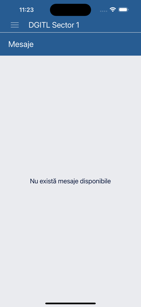 Schermata dei messaggi dell'app DGITL Settore 1 che mostra nessuna nuova notifica