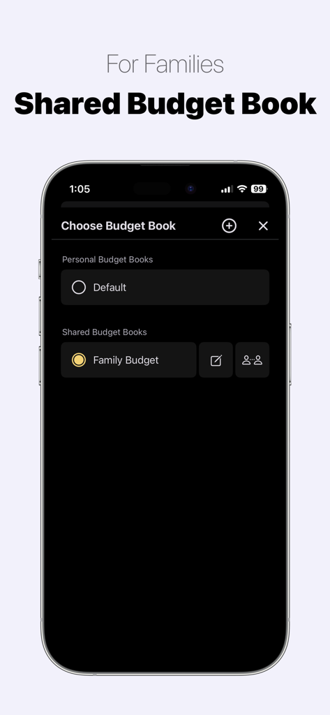 Money Keeper: Expenses Tracker - Shared budget book screen in Money Keeper app for families
