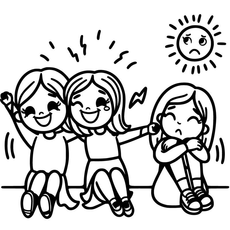 2 happy people 1 sad person just nearby but not next to the 2 happy people all 3 are girls