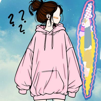 realistic girl with a oversized sweatshirt on and a bun