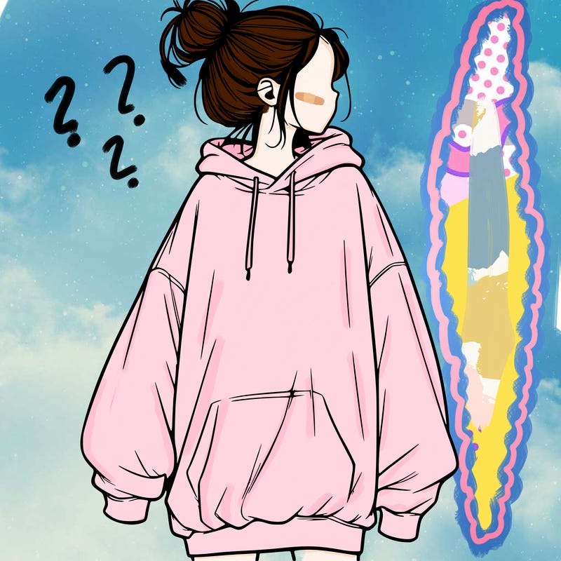 realistic girl with a oversized sweatshirt on and a bun