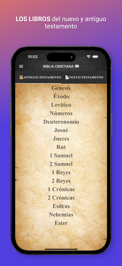 Biblia Cristiana Evangélica - Lista de libros del Antiguo Testamento en la aplicación móvil Biblia Cristiana Evangélica.