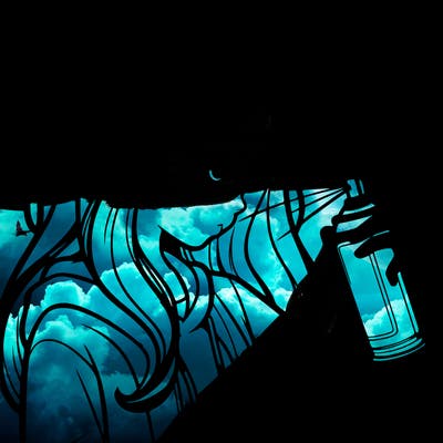 a realistic girl spray painting