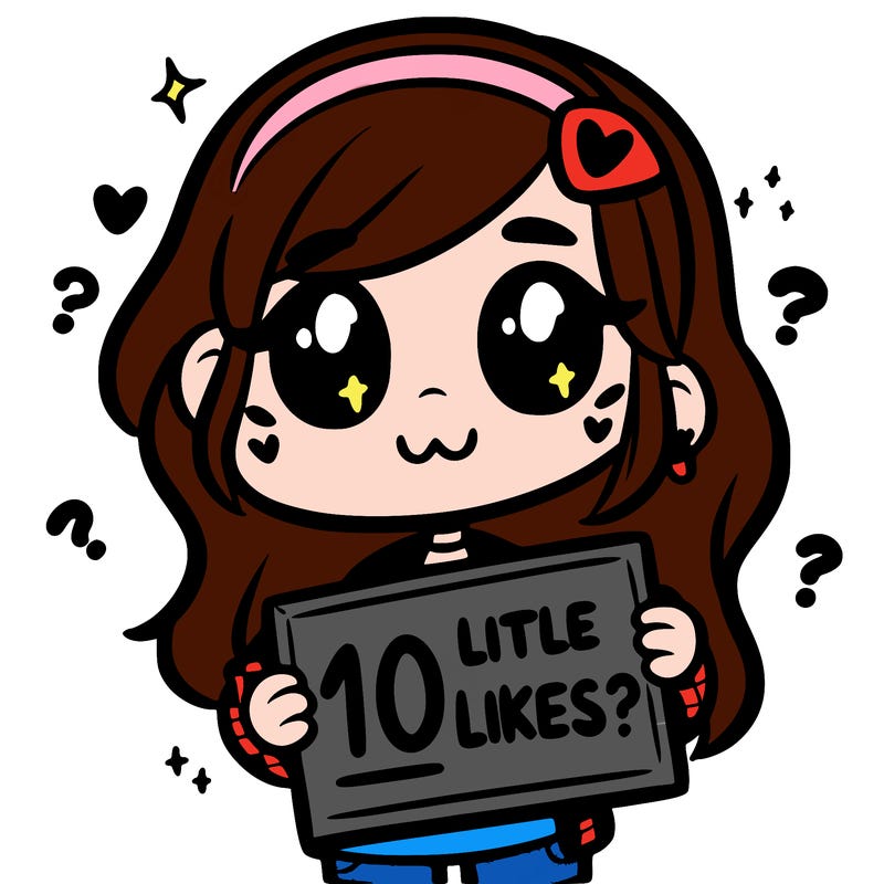 girl holding a sign that says 10 likes?