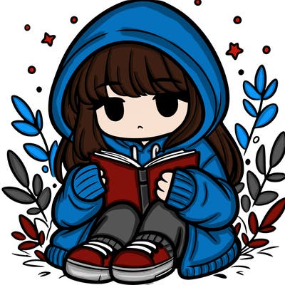 girl in oversized hoodie reading a book