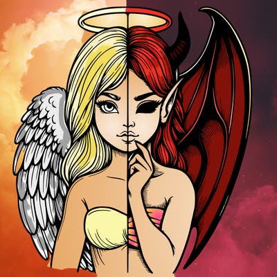 realistic angel half demon