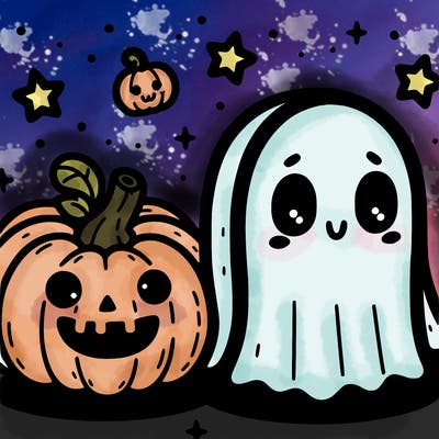 cute pumpkin and ghost