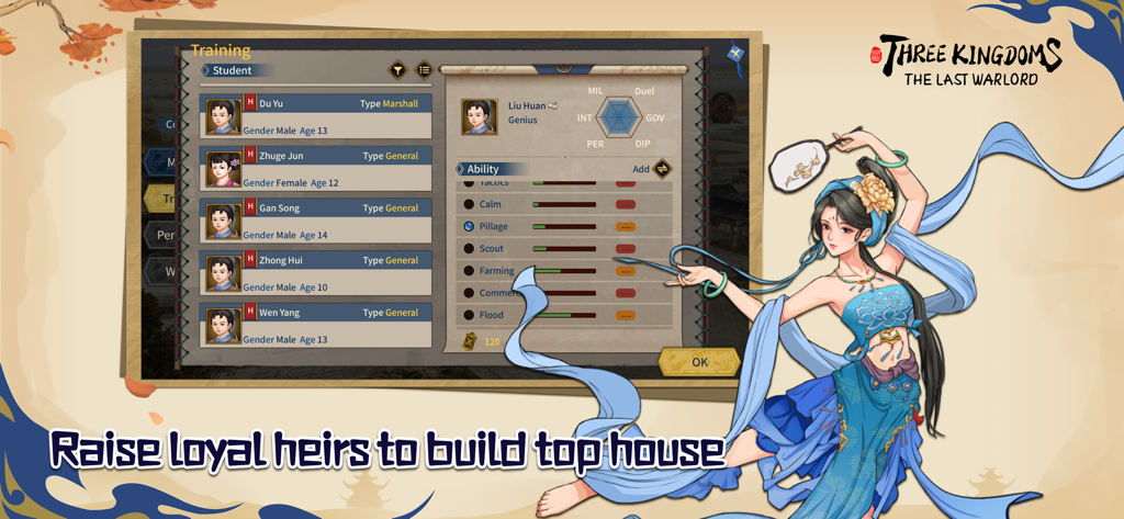 ThreeKingdoms The Last Warlord - Heir training and character attribute interface in Three Kingdoms The Last Warlord