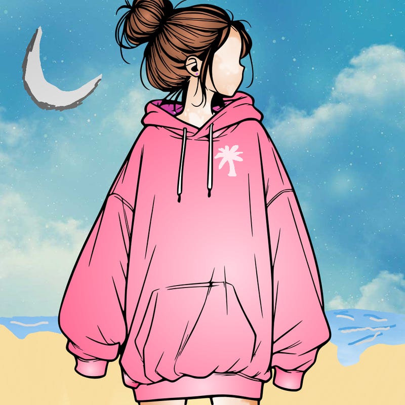 realistic girl with a oversized sweatshirt on and a bun