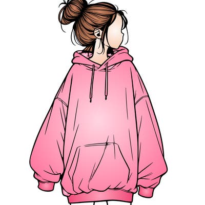 realistic girl with a oversized sweatshirt on and a bun