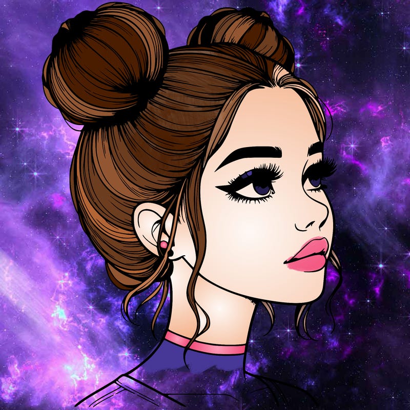 realistic girl with buns on the top of her head