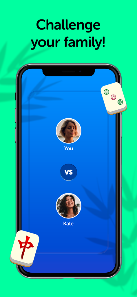 Mahjong Dice Competition app screen showing a multiplayer match setup with the text Challenge your family