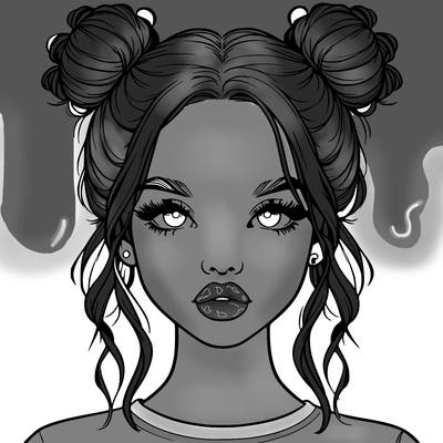 realistic girl with two buns in hair and lips