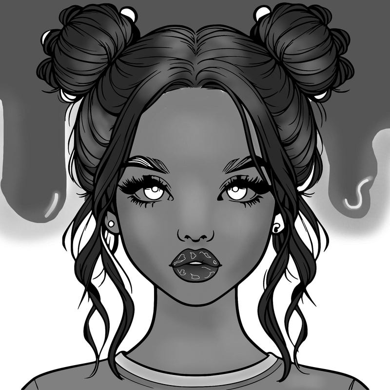 realistic girl with two buns in hair and lips