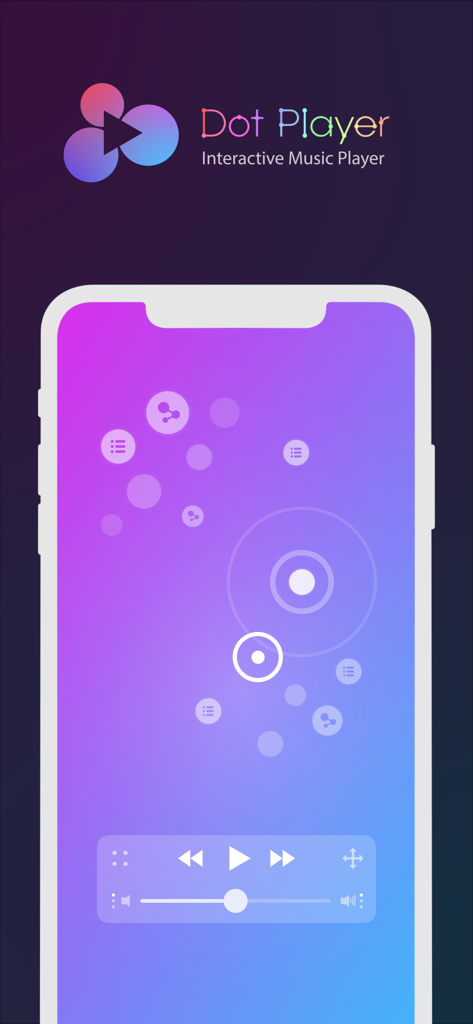 DotPlayer - MP3 Music player - Interactive music player interface with dots representing songs on a purple gradient background