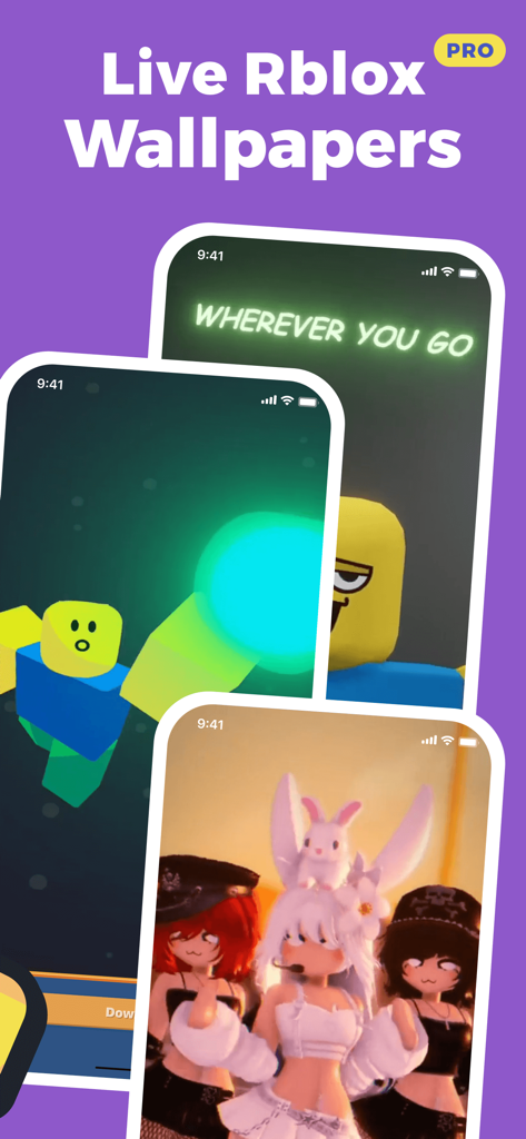 Auto Clicker – Fast Tap - Papéis de parede animados do Roblox exibidos em telas de iPhone