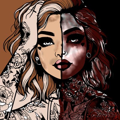 realistic girl with tattoos all over