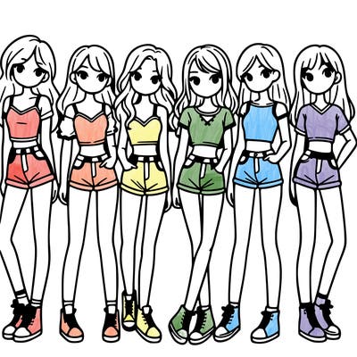 a group of girls wearing crop tops and shorts