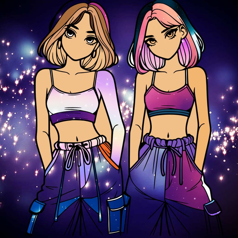 two girls with crop top with baggy pants