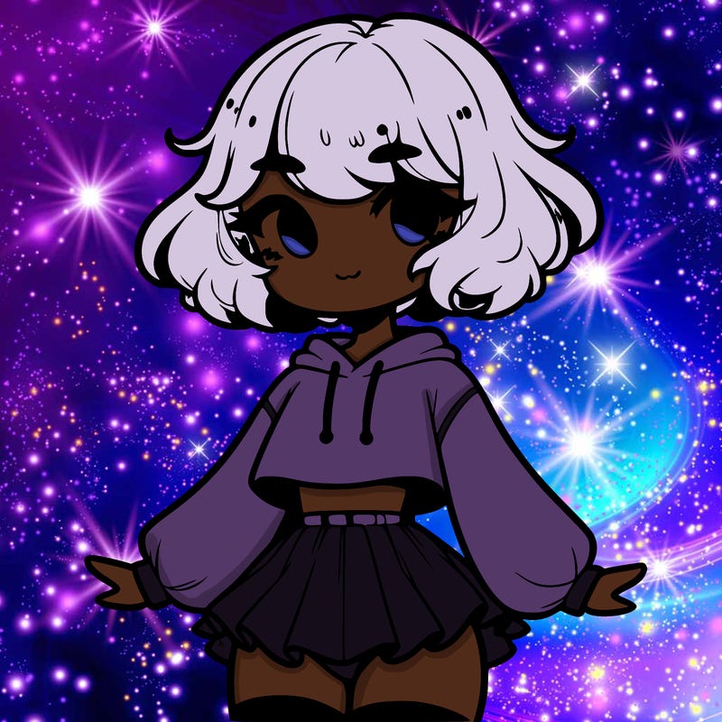 cute femboy with short, fluffy hair that softly frames their face, wearing a cropped hoodie, paired with a flouncy short skirt, and thigh-high stockings