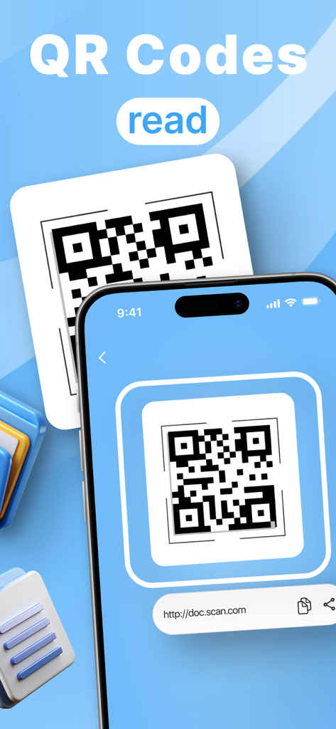 iPhone-Bildschirm, der einen gescannten QR-Code mit einem Weblink in der PDF Scanner und Converter App anzeigt