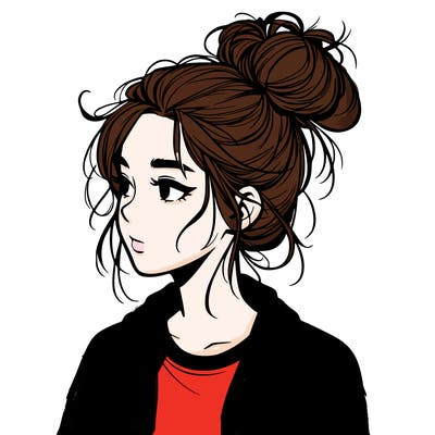 realistic teenage girl with a messy bun