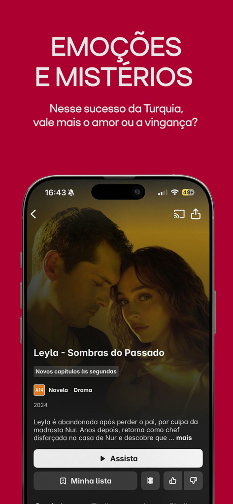 Globoplay: Novelas, séries e + - Globoplay app screen for the drama novela Leyla Sombras do Passado