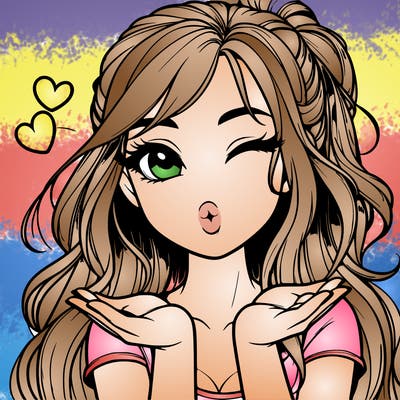 realistic girl winking and blowing a kiss while making heart hands